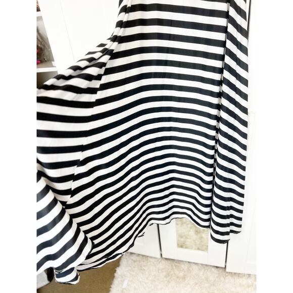 Gracia Black White Striped High Waist A-Line Maxi Skirt XL | Flare - Picture 6 of 10